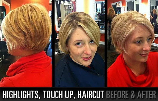 Highlights, touch up and haircut